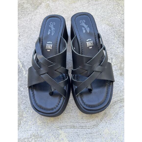 Seychelles Black Platform Sandals Women’s Size 9 Made In Italy Leather Y2K Look - Picture 1 of 10